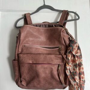 Elegant Pink Backpack with Floral Scarf